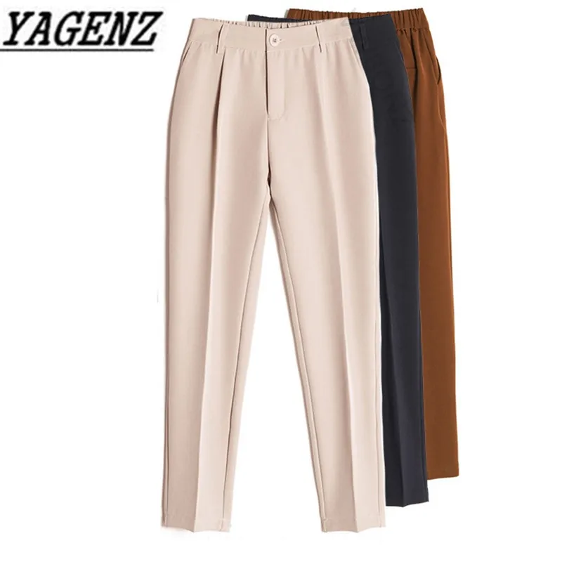 Women's Casual Harem pants Spring Summer Fashion Loose Ankle-length Trousers Female Classic High Elastic Waist Black Camel Beige Women's Casual Harem pants Spring Summer Fashion Loose Ankle-length Trousers Female Classic High Elastic Waist Black Camel Beige