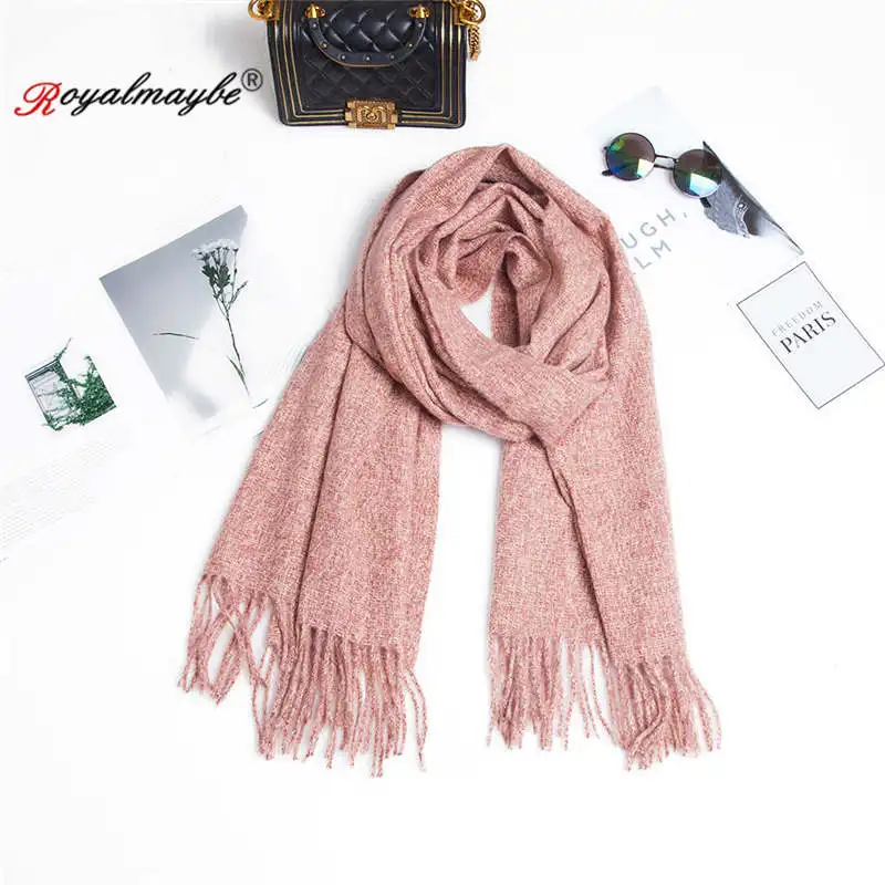 Water pink Royalmaybe, женский шарф,, стиль, Осень-зима, теплые шарфы, модная шаль, длинный кашемировый красный женский хлопковый шарф - Цвет: Water pink