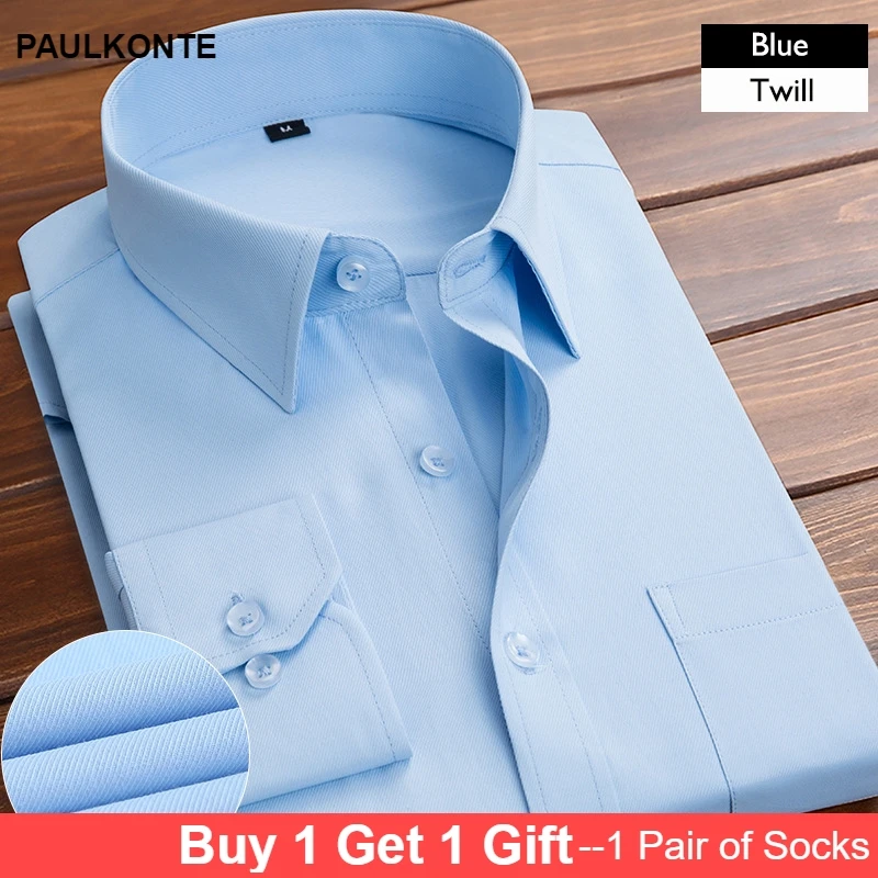 

2019 Autumn New Solid Color Twill Business Men's Shirt Large Size Square Collar Long Sleeve Men's Shirt