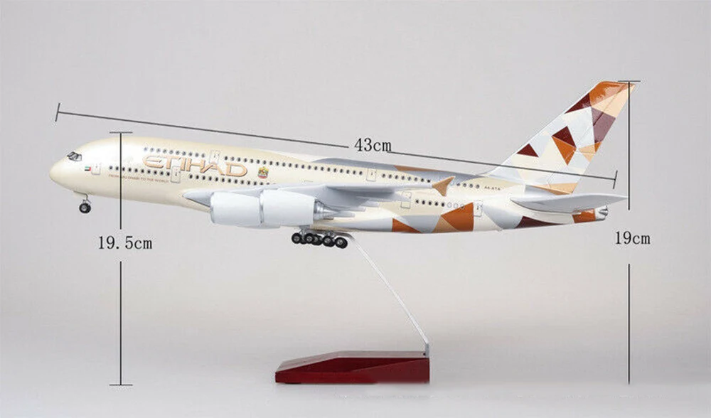 Детские игрушки 1/130 Etihad модель самолета A380 с светодиодный светильник Смола самолет 43 см модель самолета