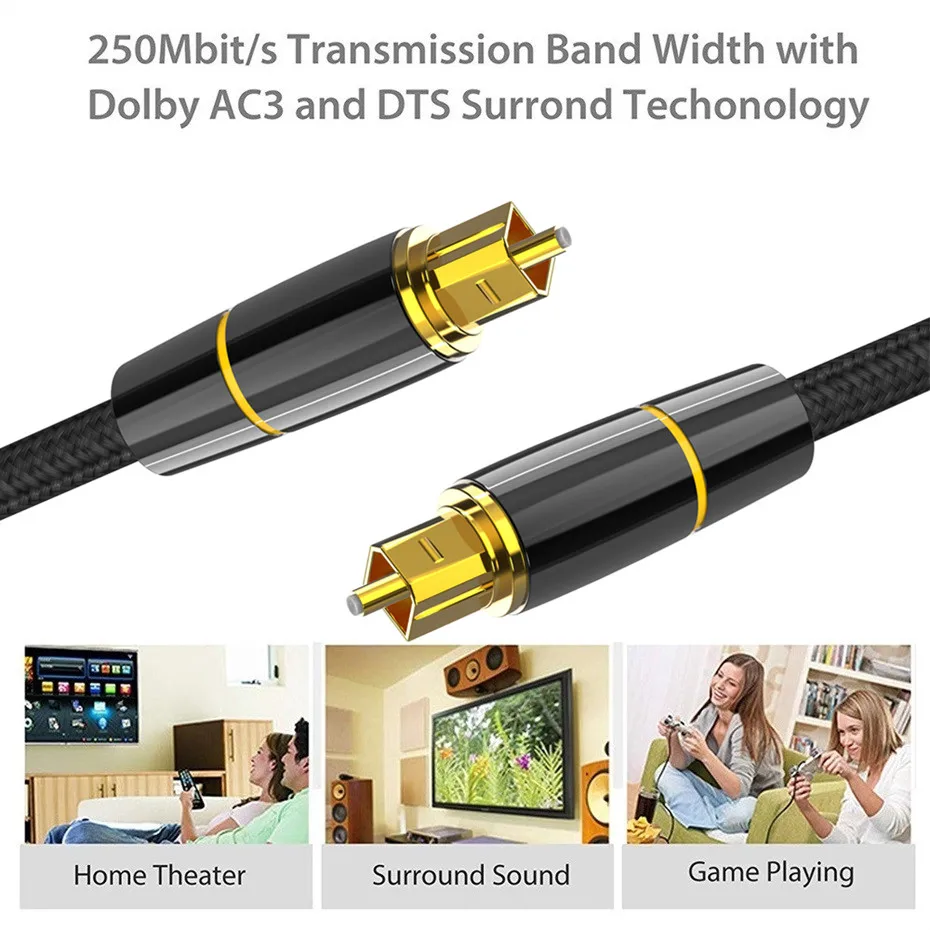 Digital Optical Audio Kabel Toslink Koaxial SPDIF Dolby 7,1 Soundbar 5,1 Faser Kabel für HALLO-FI Sound Bar Heimkino PS4 xbox – Detail 6