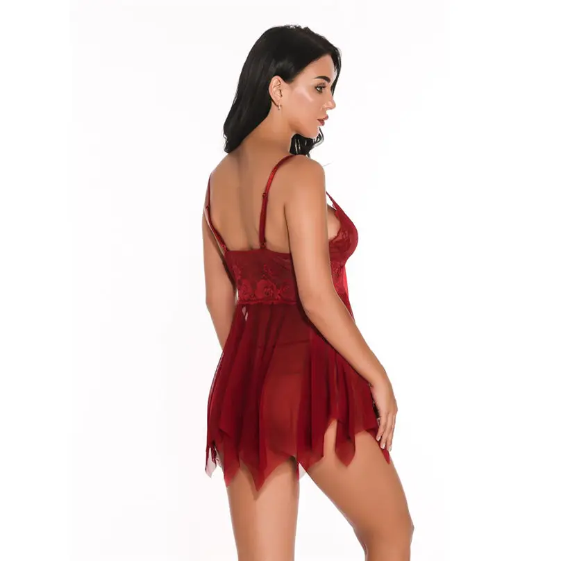 1 Set Sexy Lingerie for Women Erotic Transparent Babydoll Lace V Neck Mesh Sleepwear Dress Lingerie сексуальное белье 3Y29 (12)
