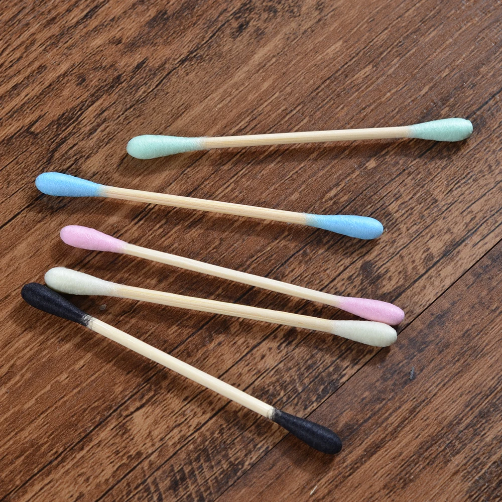 Экологичные 2000 шт Цветные Разноцветные двойные бамбуковые ватные бутоны для взрослых, ватные палочки для макияжа, деревянные палочки для