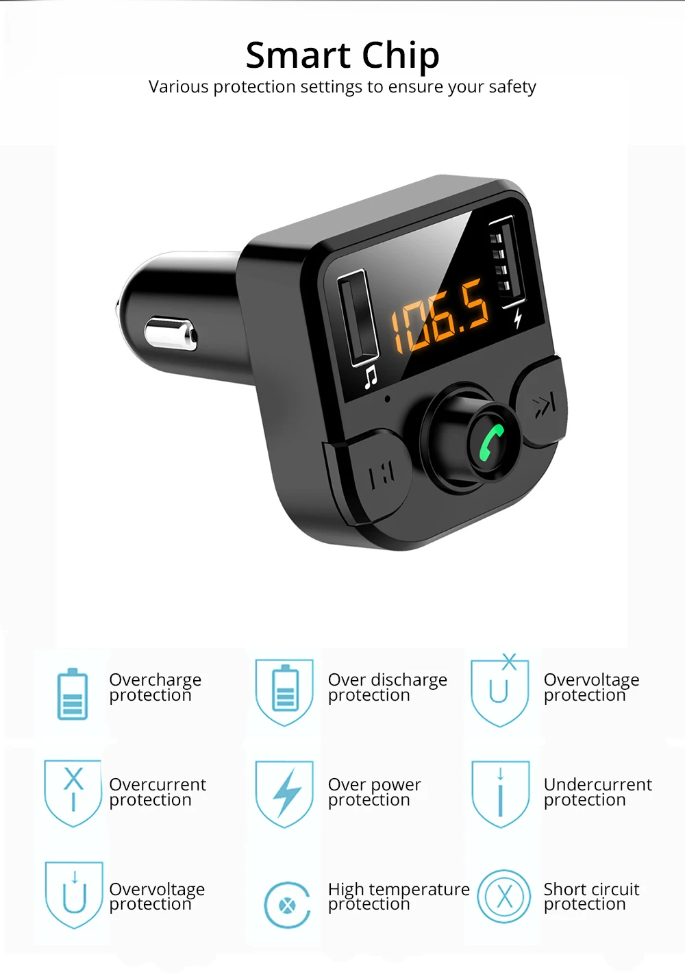 Ocamk Bluetooth 5,0 автомобильное зарядное устройство беспроводной fm-передатчик Громкая связь аудио приемник MP3 плеер 3.1A двойной USB адаптер быстрой зарядки