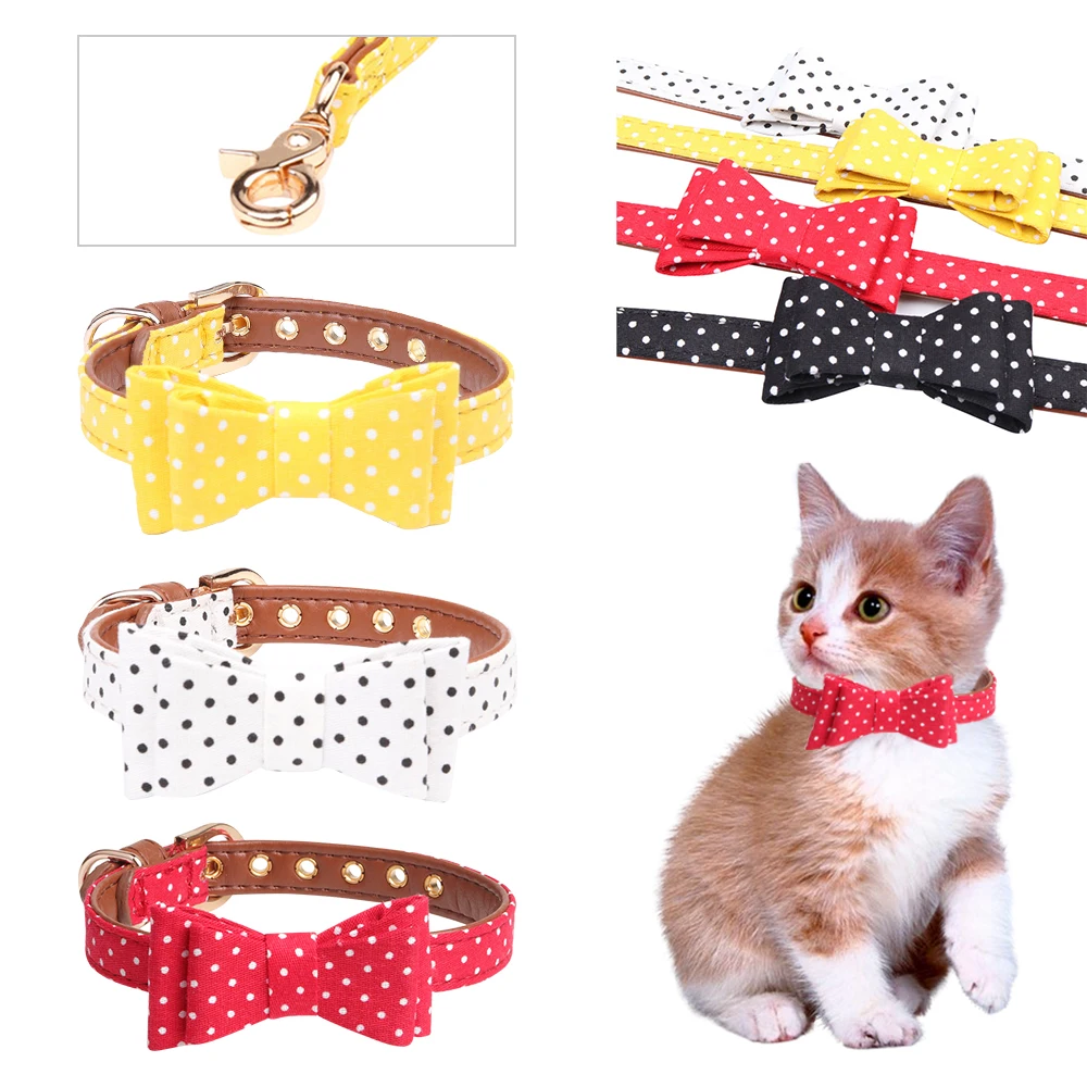 

Fashion Pet Adjustable Leather Padded Wave Point Strap Puppy Necklace Bow Tie Cat Soft Dog Collar Gift Decorative Supplies D40