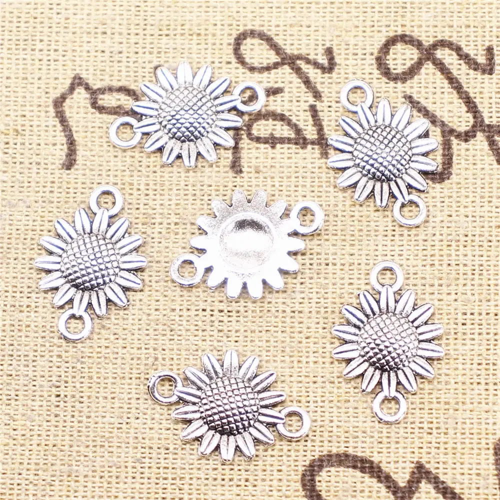 

Connectors For Jewelry Making Antique Silver Color Sunflower 15x21mm 20pcs