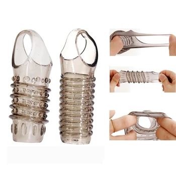 Men's Penis Rings Reusable Dick Extender Sleeve Delay Ejaculation Erection Glans Cover Enlargement Sex Toys For Men Ring Cock 5