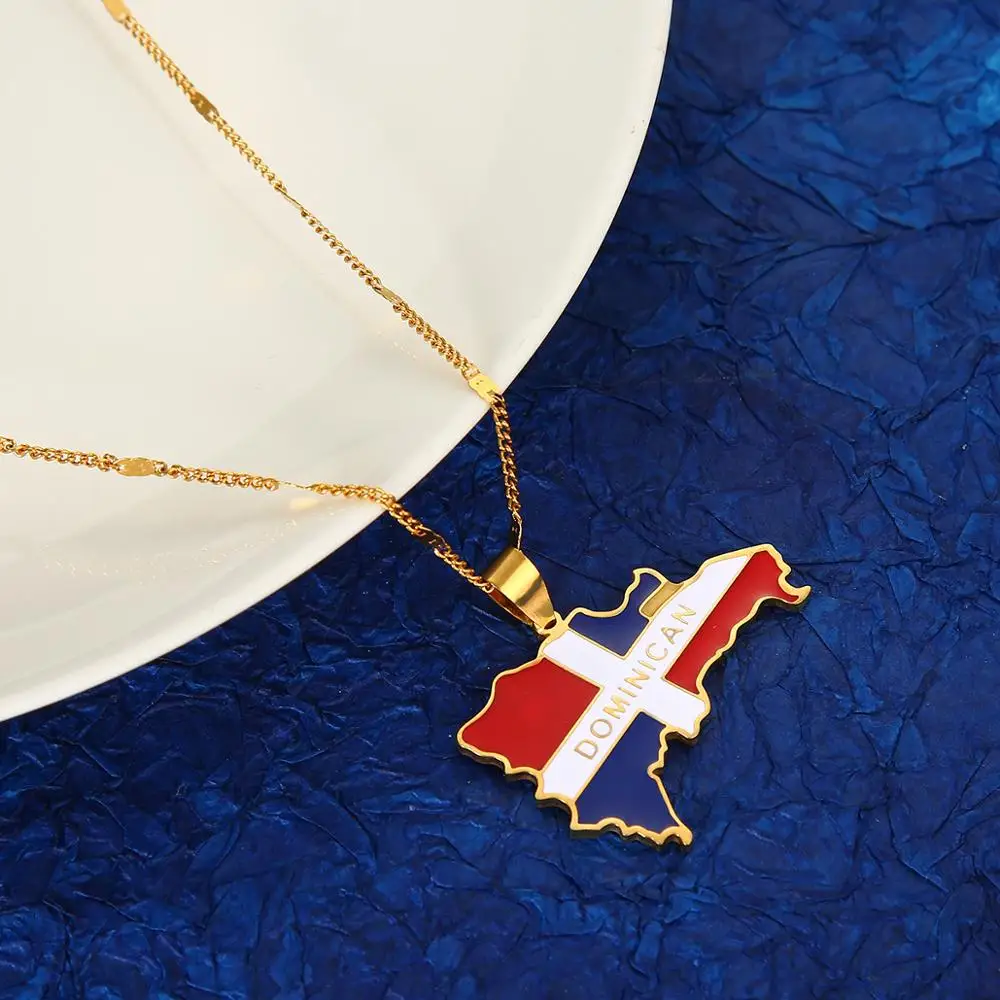Ожерелье с подвеской из нержавеющей стали эмалью и картой Доминики|Подвески| |