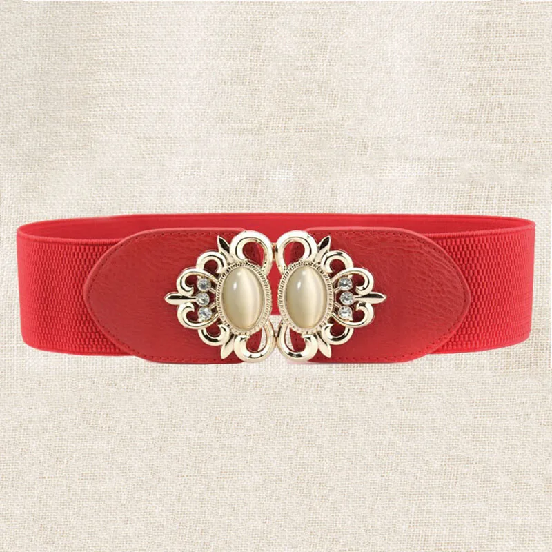 Red Opal 21 тип женский эластичный широкий пояс толстый винтажный тотемный принт эластичный кожаный пояс для платья корсет Cinch пояс Z30 - Цвет: Red Opal