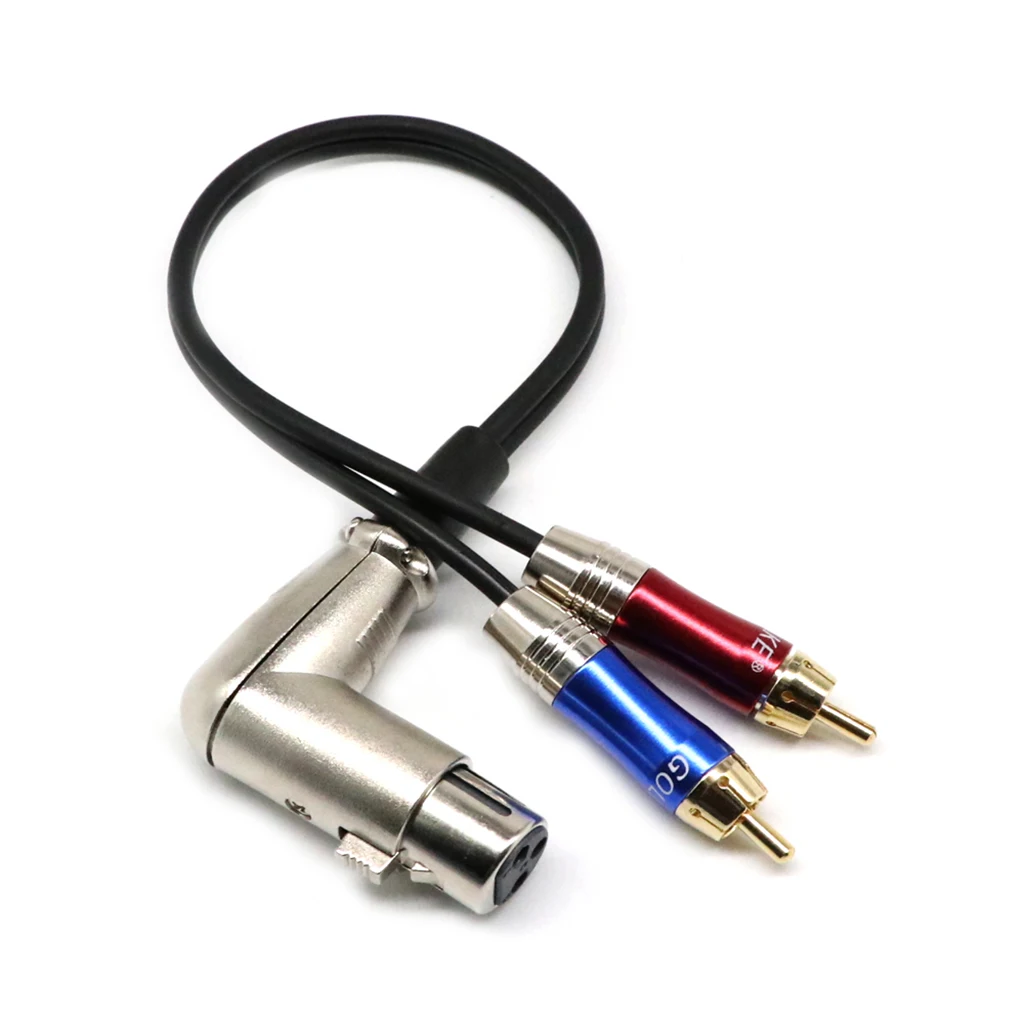 90 Degree 90° 3 Pin Female XLR To 2 Dual RCA Male Y Splitter Patch Cable Audio Cable