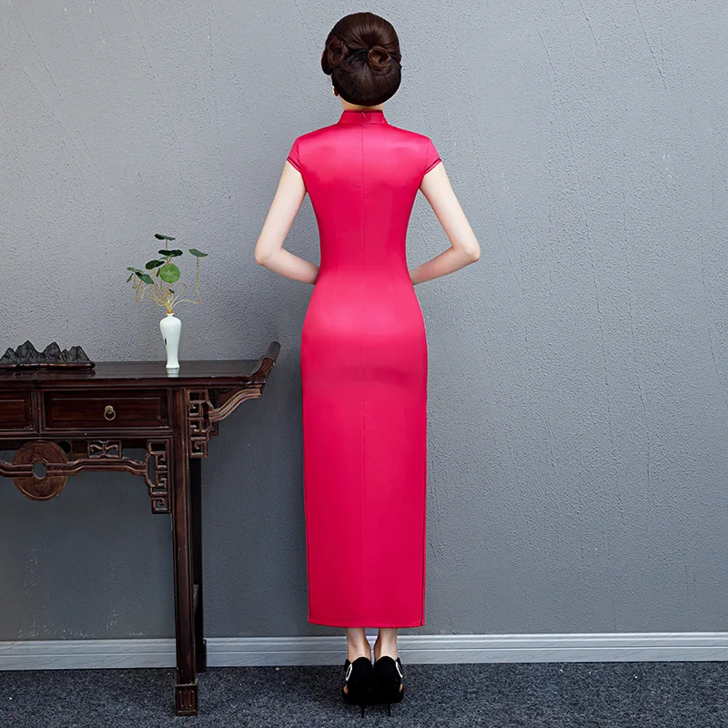 Элегантные атласные женские вечерние Qipao Цветочные Длинные китайские традиционные платья Восточный тонкий Cheongsam Vestidos плюс Размер M-5XL