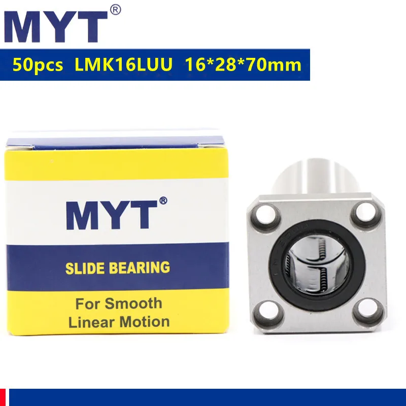 

50pcs MYT high precision LMK16LUU long square flange bearing LMK16L bushing 16x28x70mm for 16mm CNC router 3d printer linear rod