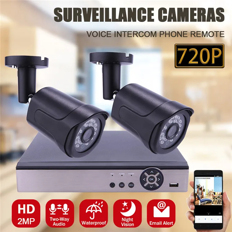 

DVR Kit Surveillance security 2 camera system home cctv video recorder hd night day 2 ch Monitor detection motion sensor 720P