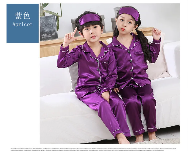 Spring And Autumn Solid Color Cardigan Imitated Silk Fabric CHILDREN'S Pajamas Winter Casual Long Sleeve Trousers BOY'S Women's