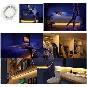 

Motion Sensor LED Under Cabinet Light 1m 2m 3m 4m 5m 12V Flexible PIR Night Light Kitchen Wardrobe Bed Lighting