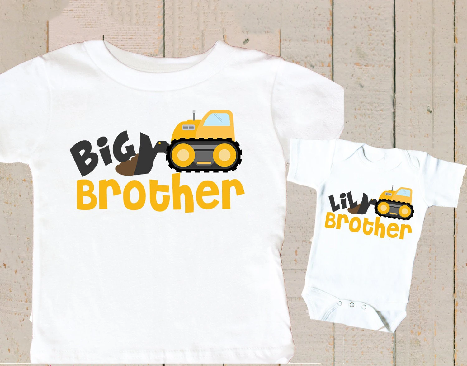 Camiseta con estampado de camión de construcción, ropa a juego personalizada de Gran Hermano y pequeño