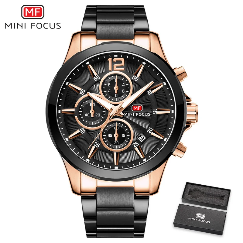 Rose gold black Кварцевые часы с мини-фокусом для мужчин s Топ бренд класса люкс аналоговые часы Военные мужские часы из нержавеющей стали мужские спортивные армейские водонепроницаемые - Цвет: Rose gold black