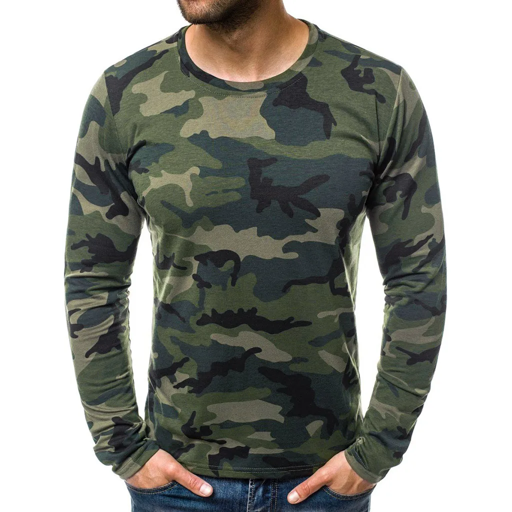 Fitted Camouflage T Shirts Long Sleeve O Neck Men T-shirt tshirt Tops