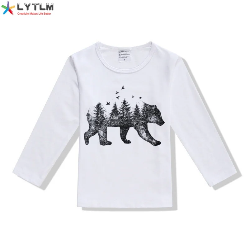 LYTLM/Одежда для маленьких мальчиков Осенняя футболка для малышей с медведем из России Детские футболки для мальчиков, реглан, топы с длинными рукавами для девочек, футболка Enfant - Цвет: CX White