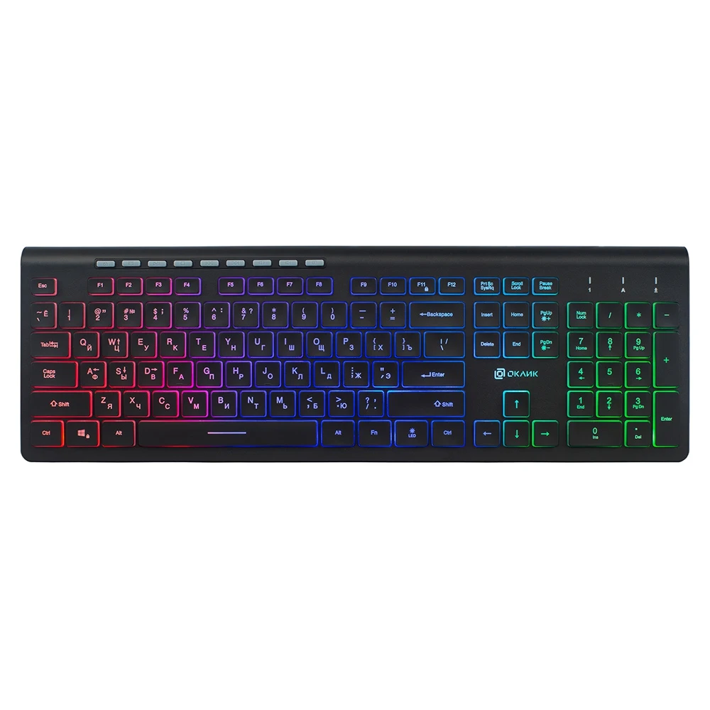 Клавиатура Oklick 490ML черный USB slim Multimedia LED