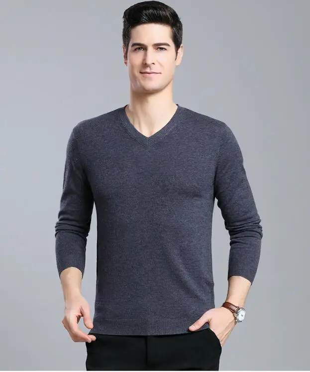 Sweater Men Casual V-Neck Pullover Men Autumn Slim Fit Long Sleeve Shirt Mens Sweaters Knitted Cashmere Wool