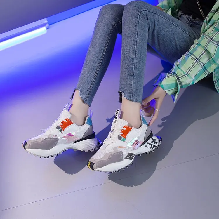 

Mixed Colors Athletic Shoes Women's 2019 Autumn New Products Mesh Breathable Suede Casual Shoes Soft Bottom Running Shoes