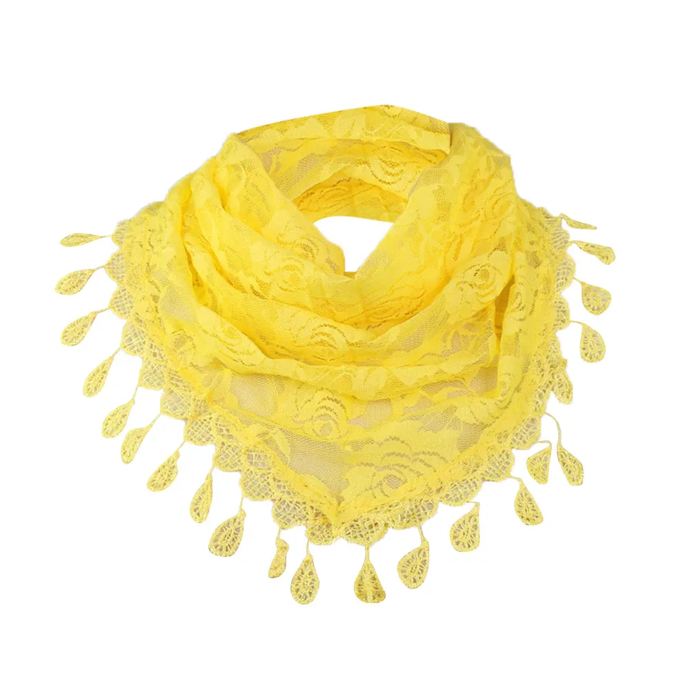 Yellow Женские шарфы с кружевами и кисточками, розовый цветочный полый Шарф, Шаль для девушек, молодежные дышащие шарфы, шейный платок, палантин - Цвет: Yellow