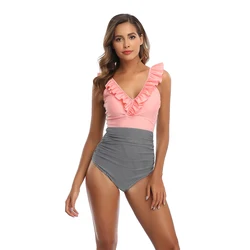 2021 Swimwear One Piece Women Swimsuit Push Up Bodysuit Female Ruffle Monokini Sexy Bathing Suit Plus Size Beachwear Ladies XXL