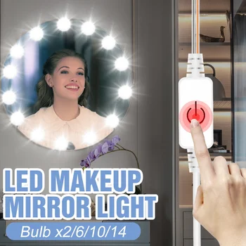 

LED Mirror Lamp 3 Colors Makeup Light USB Vanity Mirror LED Wall Lamp Dimmable 12V Dressing Table Cosmetic Light 2 6 10 14Bulbs