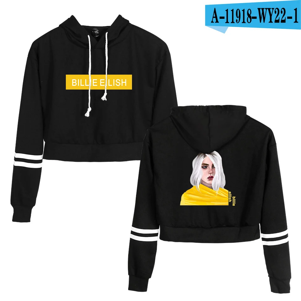 black Лидер продаж, толстовки Billie Eilish, укороченный Топ для женщин, пикантные весенне-осенние хлопковые толстовки высокого качества для девочек - Цвет: black