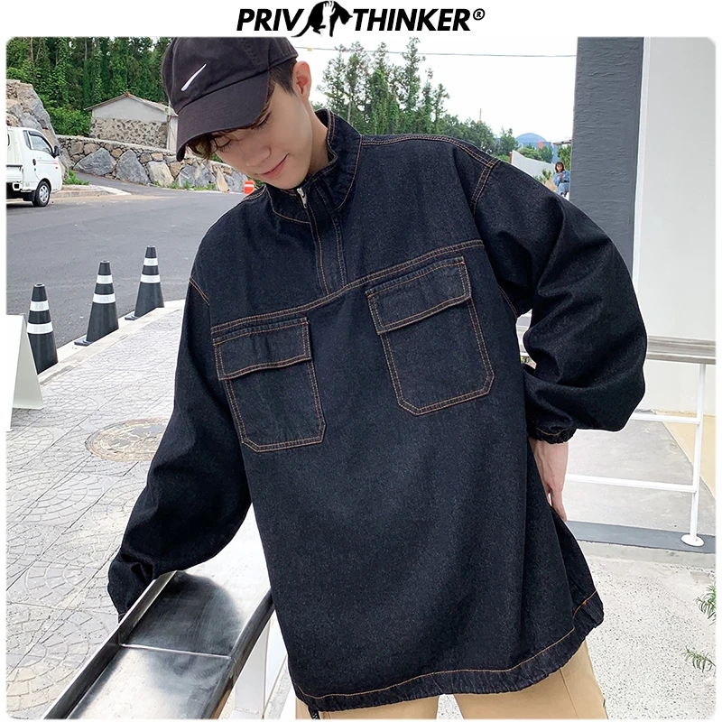 Privathinker Men's Autumn Streetwear Jean Jacket Men Hip Hop Denim Jacket Male Pockets Jackets Casual Fashion 5XL Clothes