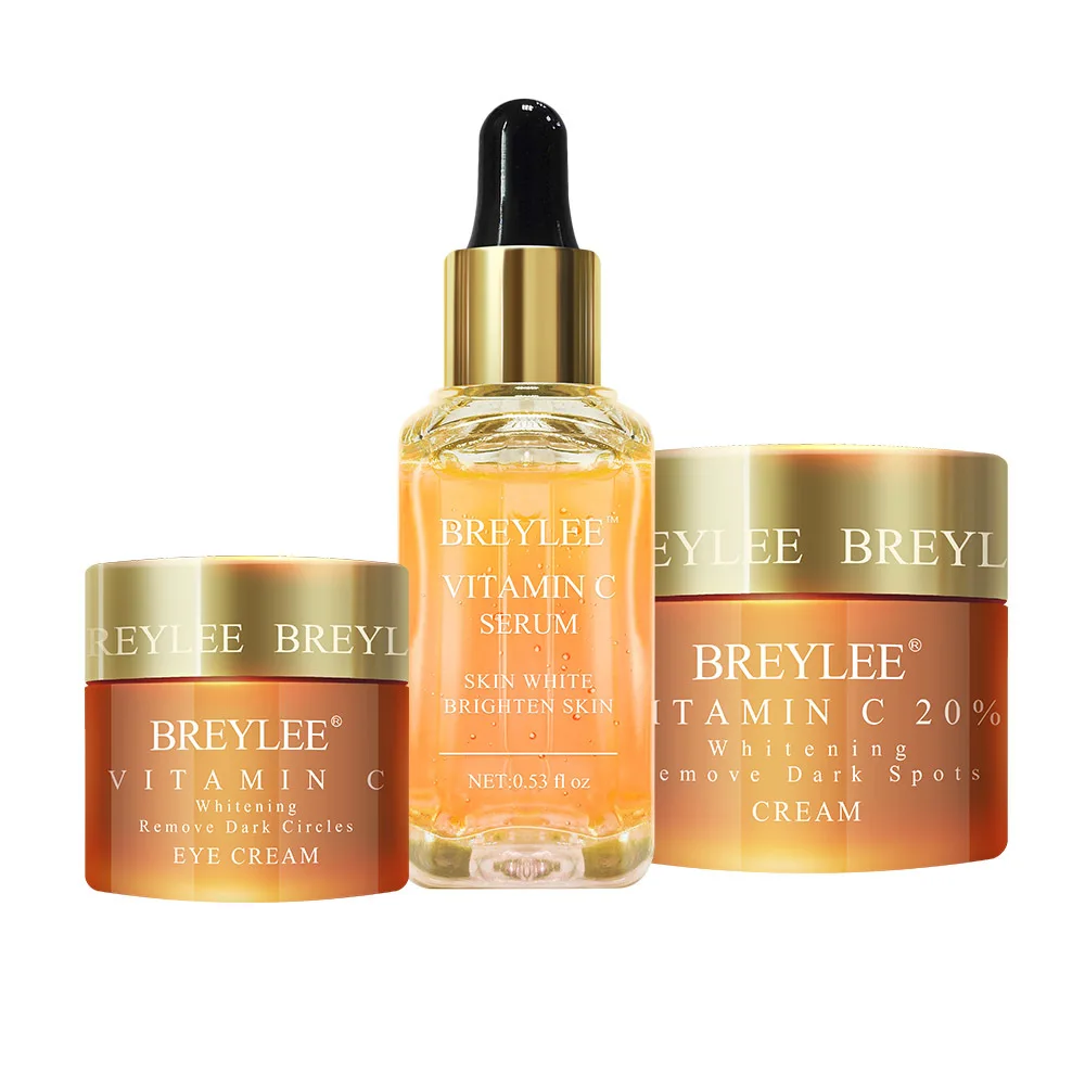 Set 3pcs BREYLEE Сыворотка для лица Витамин С отбеливающий набор крем для глаз удаляет темные круги крем для лица выцветает веснушки Пятна меланин уход за кожей - Вес нетто: Set 3pcs