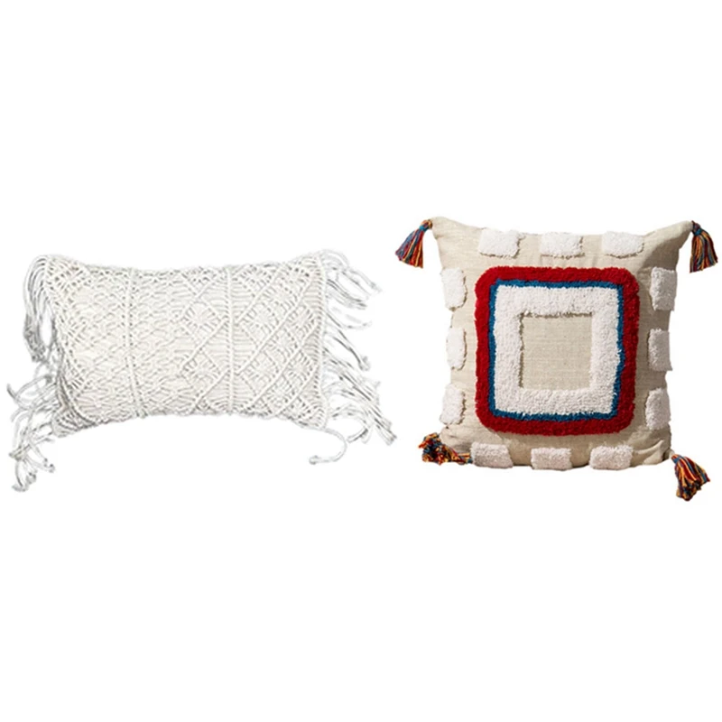 Tassels Boho Style Ethnic Pillow Cover 45X45cm C & 30X50cm Macrame Hand