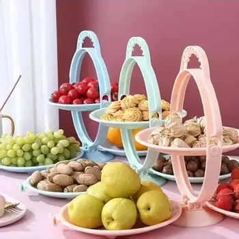 

Household Fruit Plate Countertop Fruit Basket Tray Stand Storage Basket Double-layer Tray Foldable Practical Bowl Portable Plate