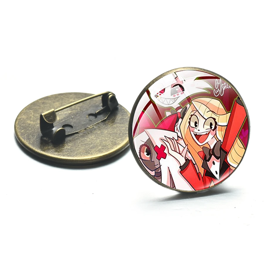 Style 17 SIAN Мультфильм фотографии Hazbin отель брошь одежда значок Мода Аниме Charlie Alastor Angel серии Стекло Круглый драгоценный камень рюкзак булавки - Окраска металла: Style 17