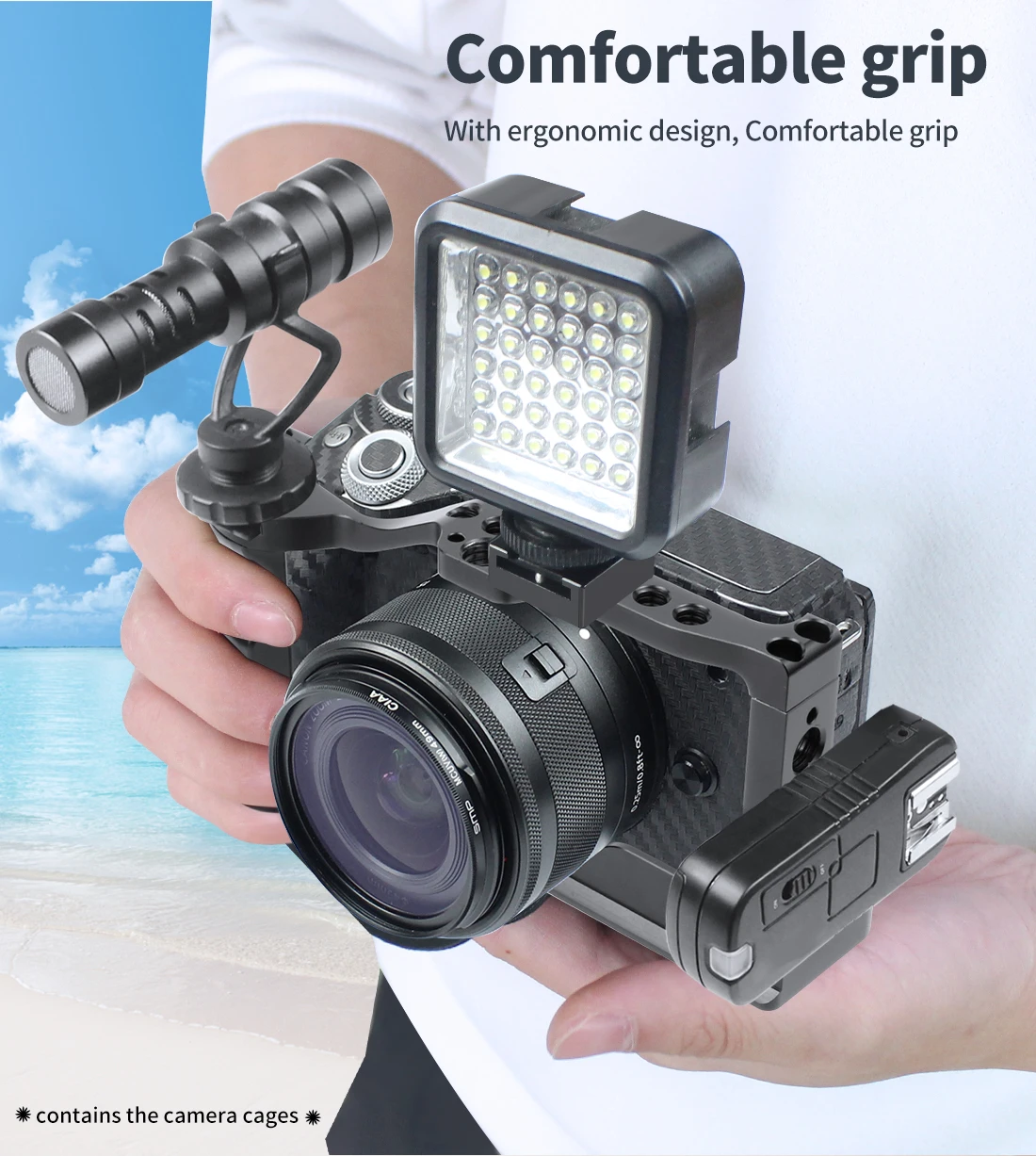 M6 Mark2 Camera Cage Rig Cold Shoe Mount Comfortable Grip w Top Handle Grip for Canon EOS M6 Mark II Video Film Vlog Stabilizer
