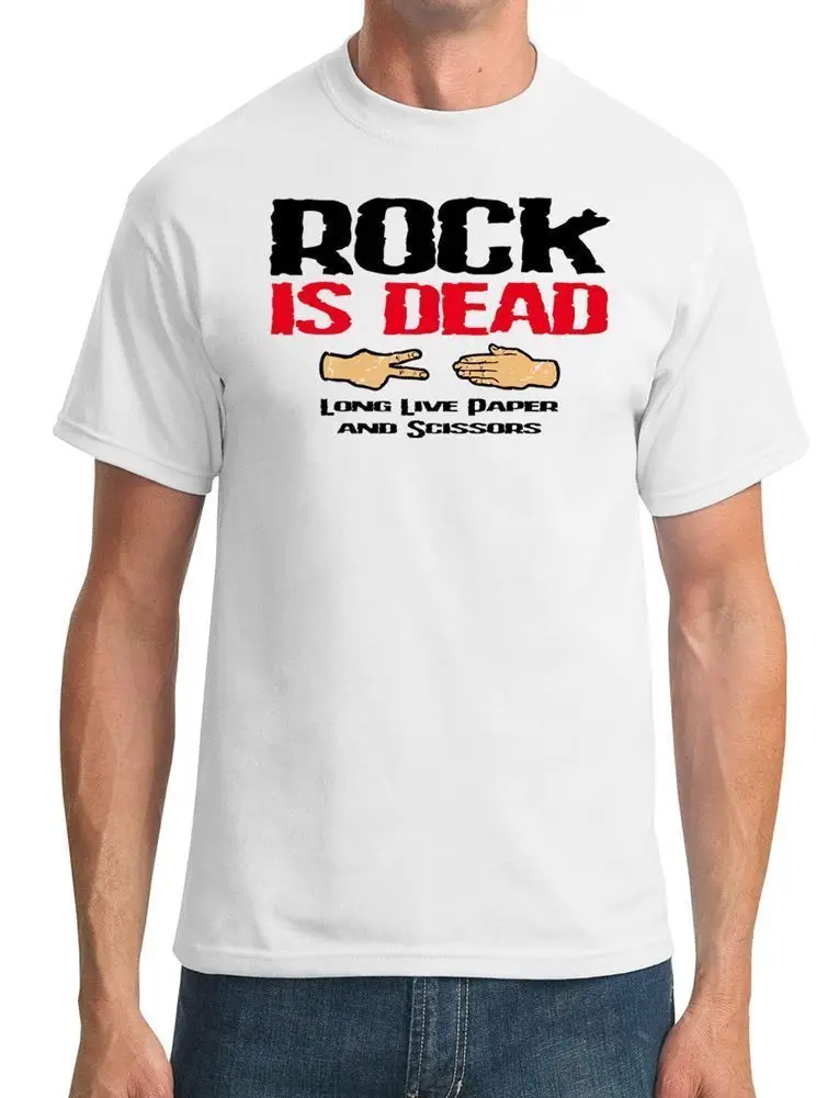 Rock is Dead Long Live The paper and Scissors-Funny-Мужская футболка классная Повседневная для мужчин