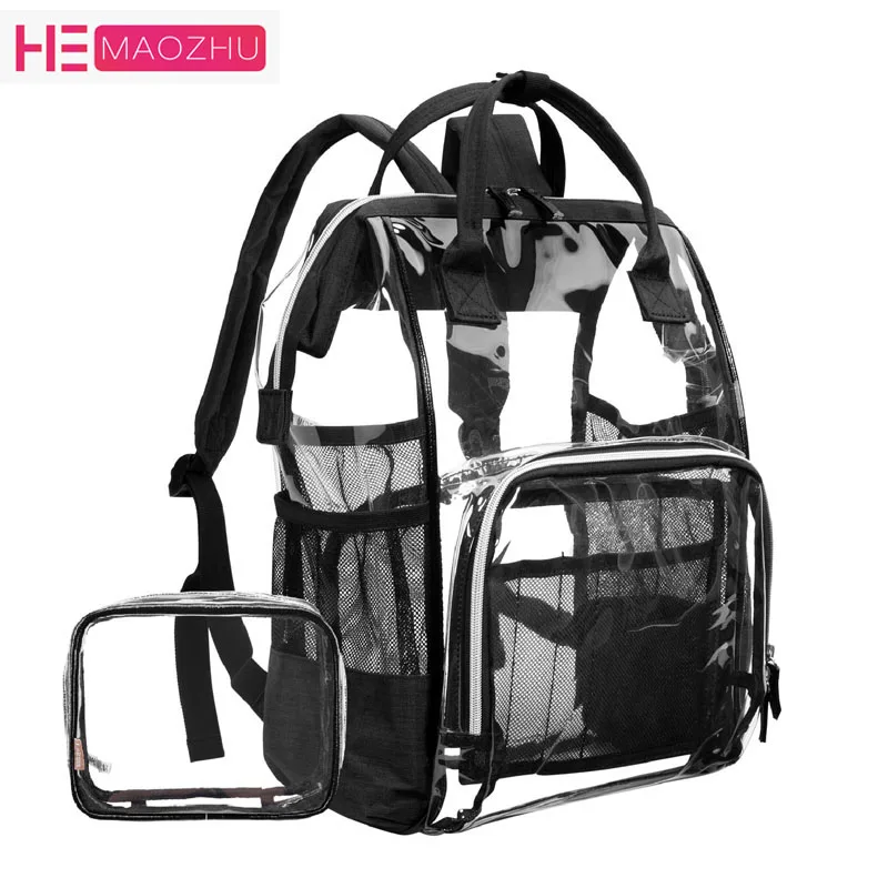 

2019 New Men and Women School Bag Large Capacity Mummy Bag PVC Material Transparent Female Bag Computer Student Bag