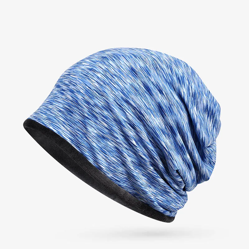 Зимние шапки шарф дизайн женская дышащая шапочка Ретро Gorros мешковатые шапки Теплые повседневные шейный платок эластичная шапочка - Цвет: Синий