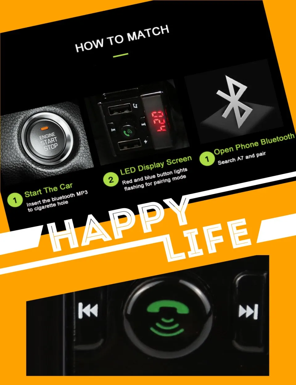 Bluetooth автомобильный комплект Hands Free FM передатчик аудио MP3 музыкальный плеер 2 Dual USB быстрое автомобильное зарядное устройство для телефона быстрое зарядное устройство