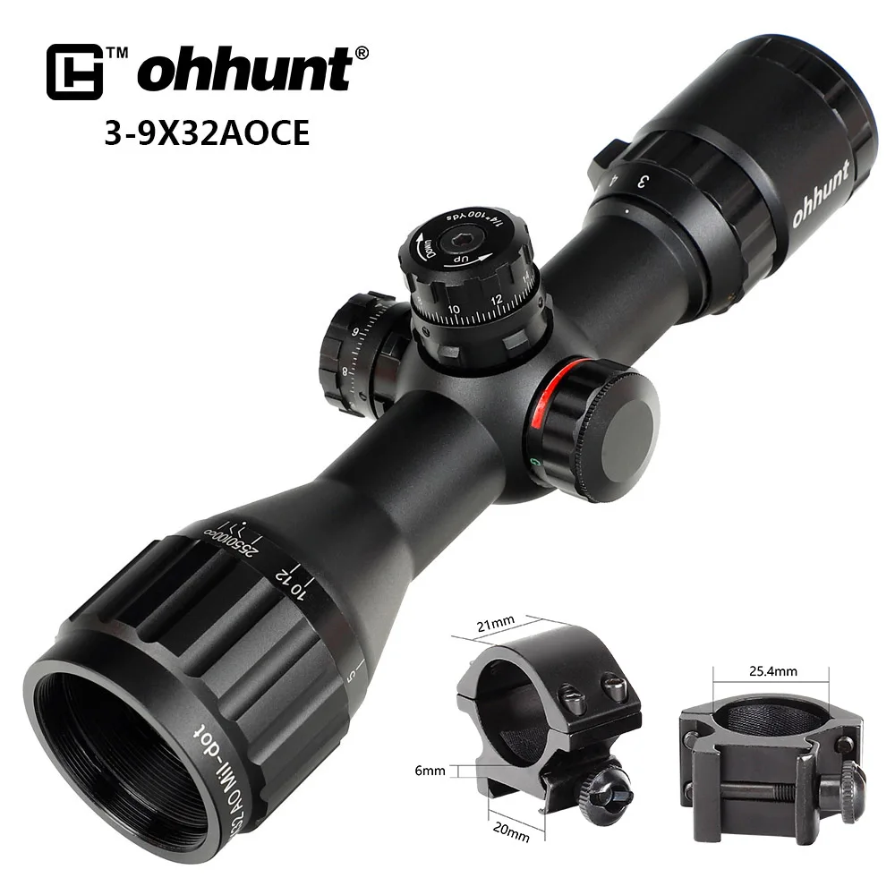 Low Picatinny Rings Ohhunt 3-9x32 AO компактная охотничья оптика 1/2 половина Mil точка сетка оптические прицелы башенки Блокировка с солнцезащитным козырьком тактический прицел - Цвет: Low Picatinny Rings