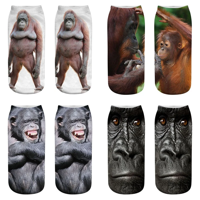 

orangutan Printed Personality Ankle Short Socks Women animal 3D Print Cotton Socks Harajuku Design Summer Socks Female