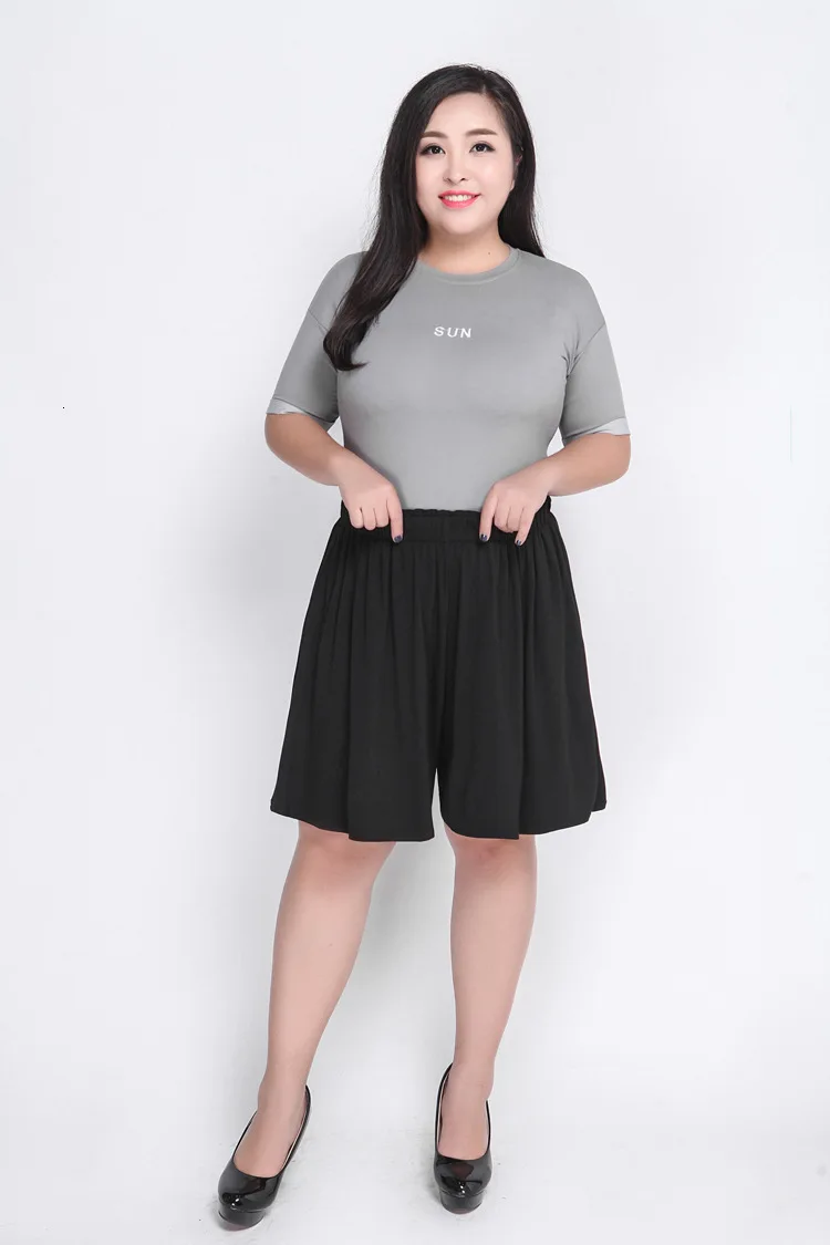 2018 плюс Размеры широкие шорты Для женщин большой размер, свободного кроя Повседневное летние шорты с оборками Черный Хлопок Женский с