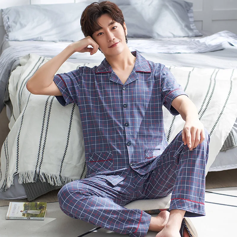 

Men Pajamas Suit Nightwear Cotton Sleepwear Homewer Pyjamas Soft Sleep Set Intimate Lingerie Nightgown Summer New Home Clothing