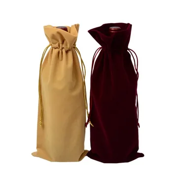 

Wine Red Velvet Wine Bottle Bags Champagne Bottle Covers Gift Pouches Velvet Packaging Bag 16cmx38cm (6" x 15") 10pcs Wholesale
