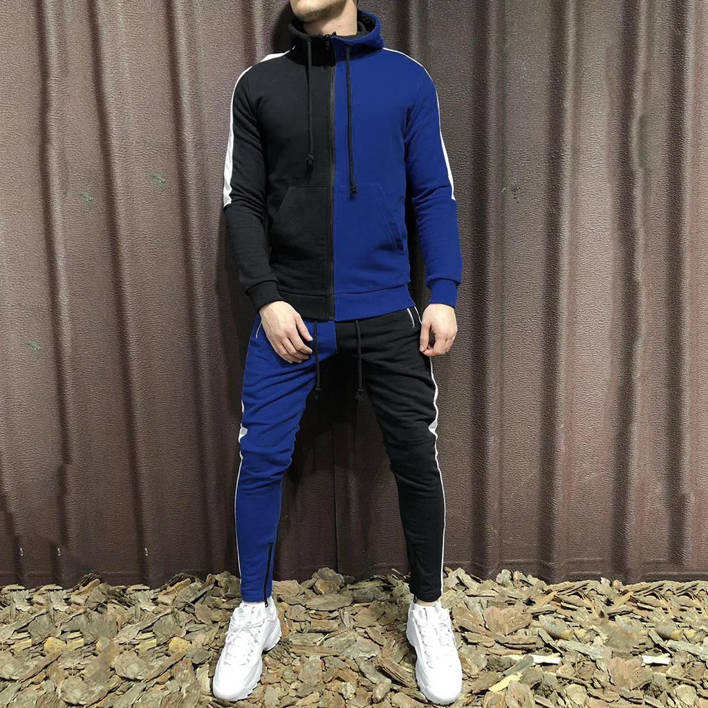Men's Autumn tracksuit Patchwork Zipper Sweatshirt Top Pants Sets Sports Suit Tracksuit survetement homme ropa hombre