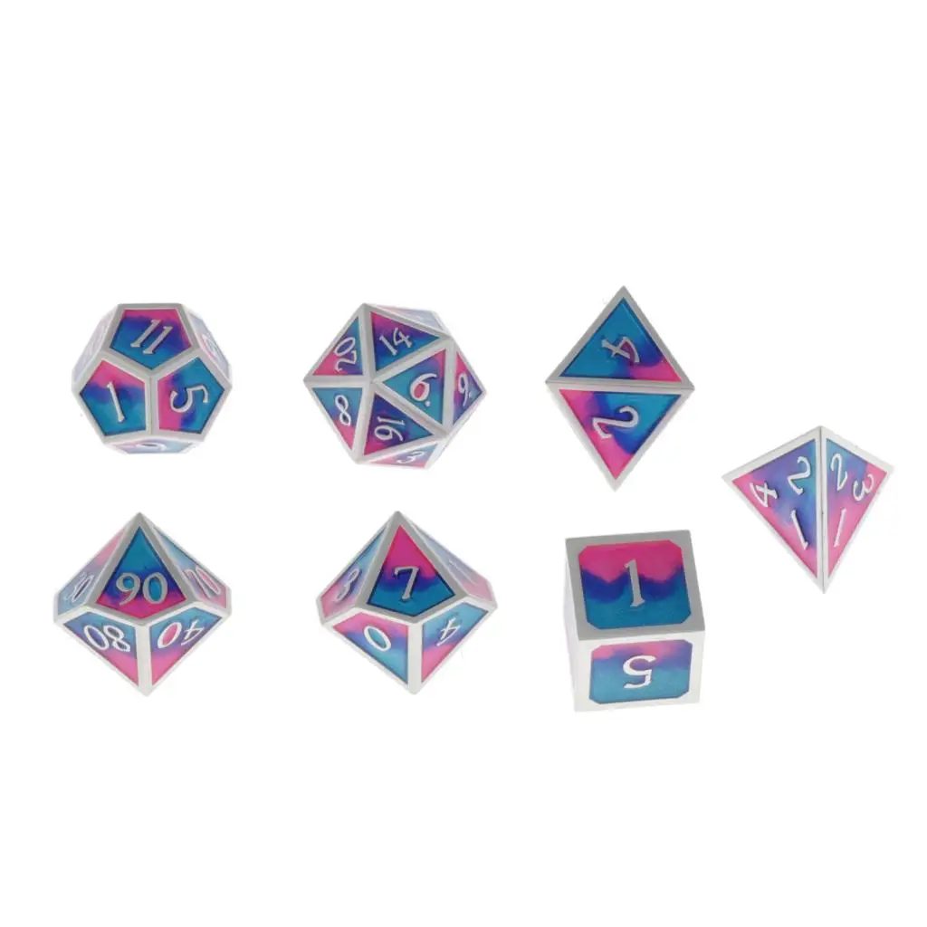 pink light blue 7 упаковок красочные многогранные кости набор металлические кости D12 для Дракона весы D& D Pathfinder RPG кубики DND кубики кости в кости - Цвет: pink light blue