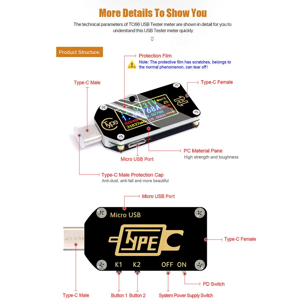 Тип-c PD триггер USB Тестер lcd напряжение конденсатор тока измеритель мощности тестер USB анализатор для компьютера телефона power bank зарядное устройство