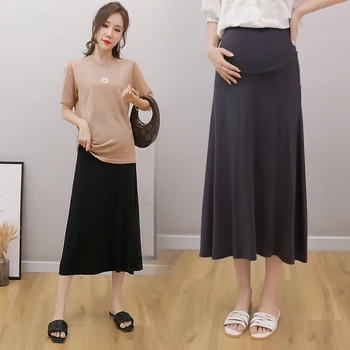 

6019# Summer Thin Modal Maternity Long Skirts High Waist Belly A Line Skirts for Pregnant Women Preganncy Casual Skirts