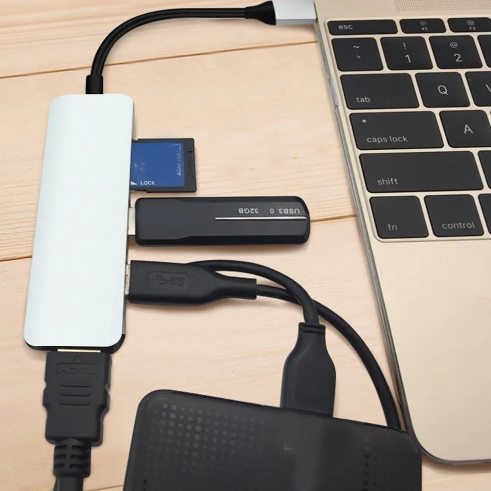 5-в-1 мульти-Многофункциональный преобразователь TYPE-C док-станция USB 3,0 TF Card Reader для MacBook